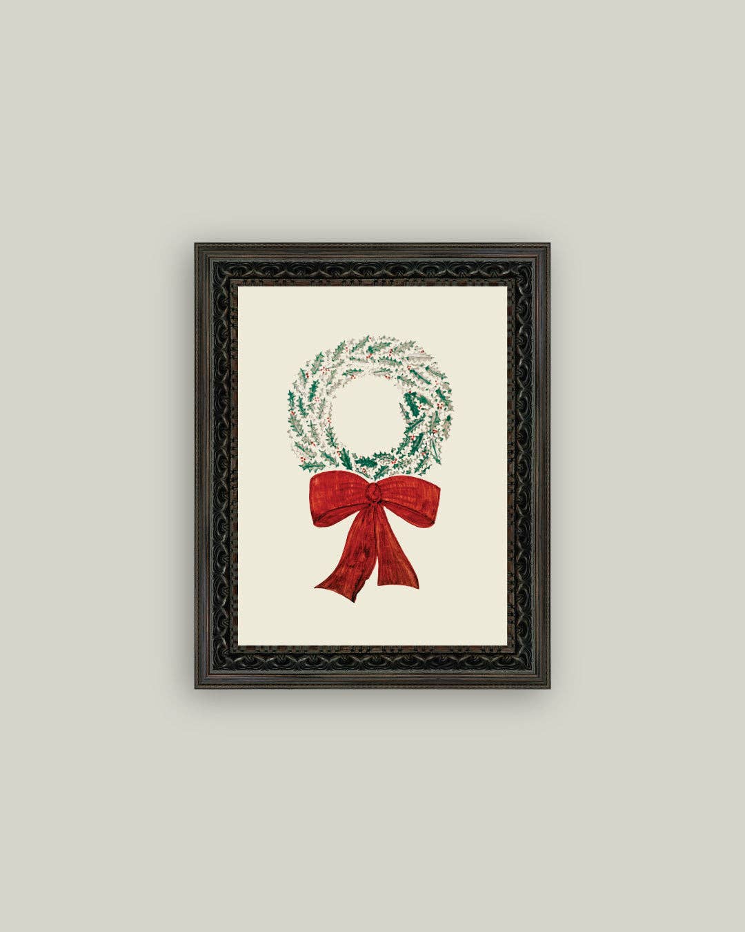 Christmas Wreath Framed Antique Art - 5x7