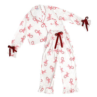Pajama Set - Cropped - Ruffled w/Velvet Ties - Candy Canes