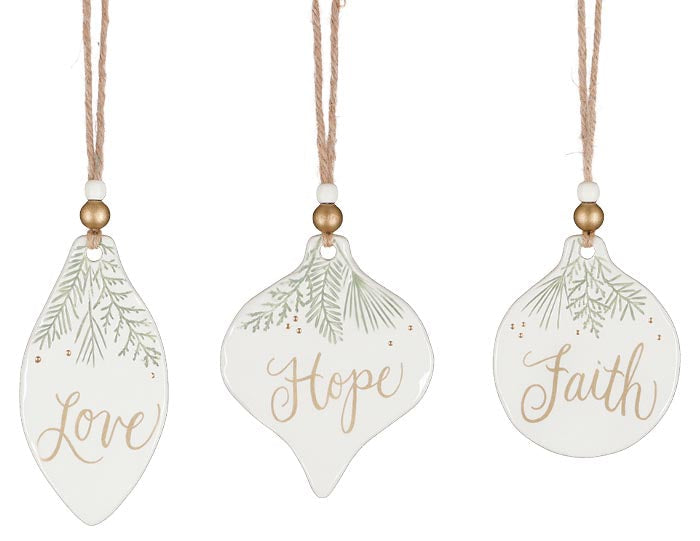 Green Sprigs Ornament - Love/Hope/Faith