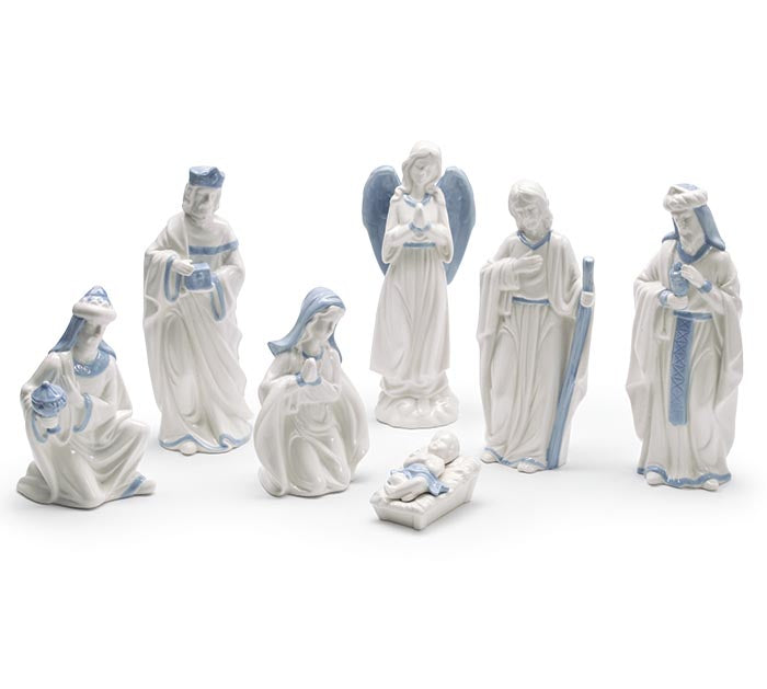 Nativity Set - White/Blue Ceramic