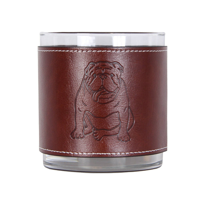Bulldog Sitting Outline Faux Leather Rocks Glass