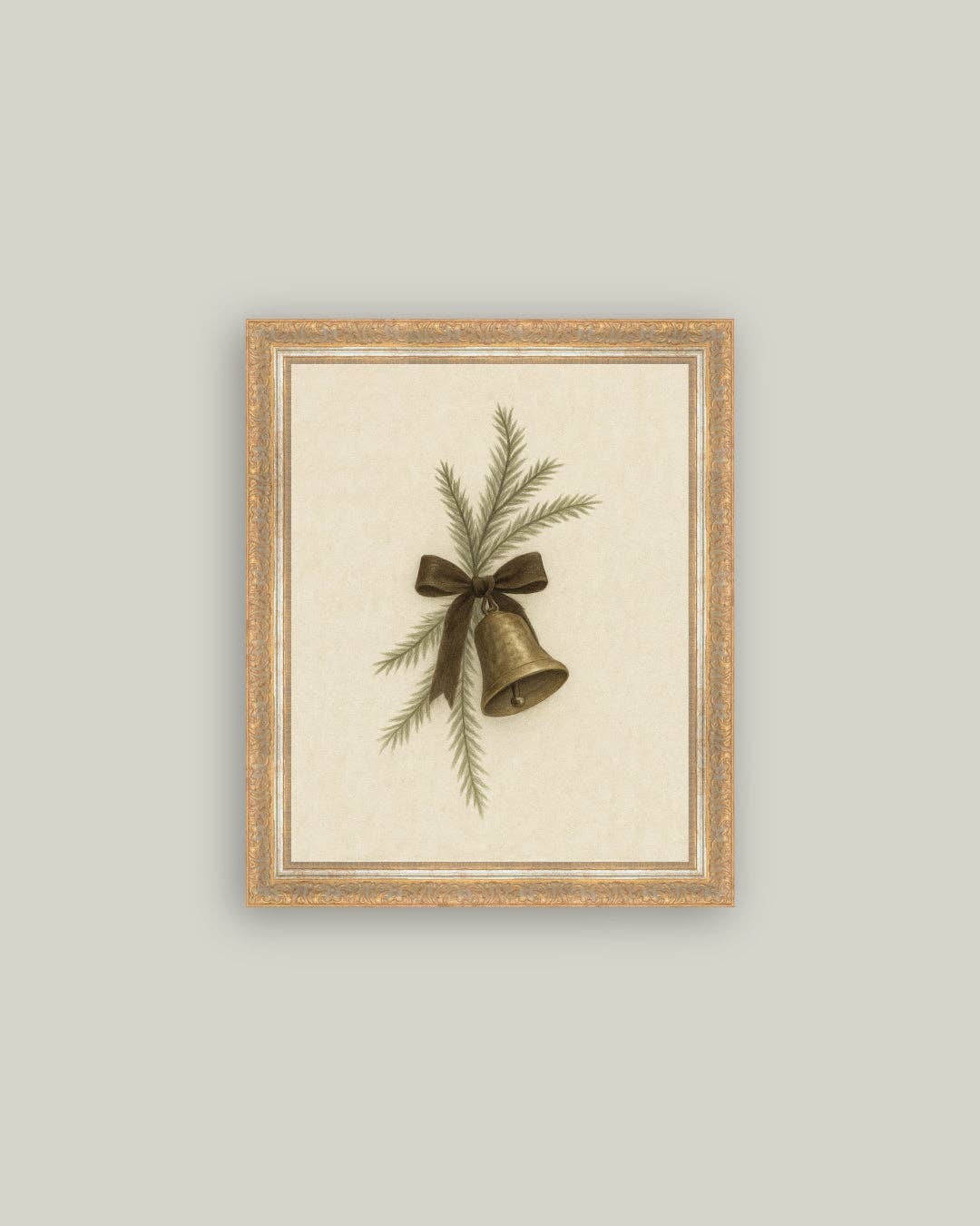 Bell with Pine Framed Antique Art