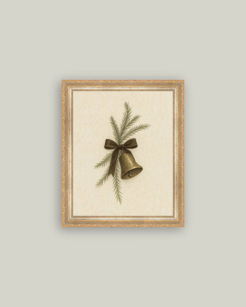 Bell with Pine Framed Antique Art