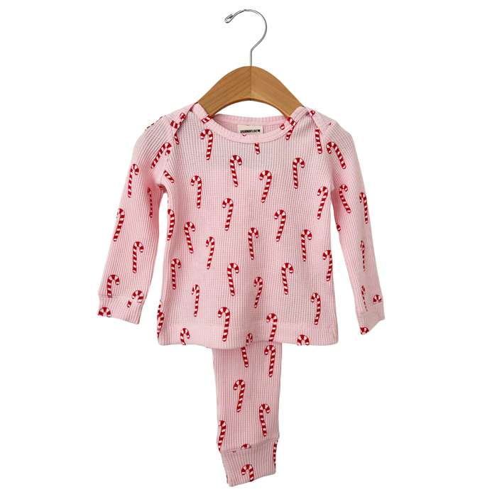 Organic Waffle 2-Piece Set, Pink Candy Cane