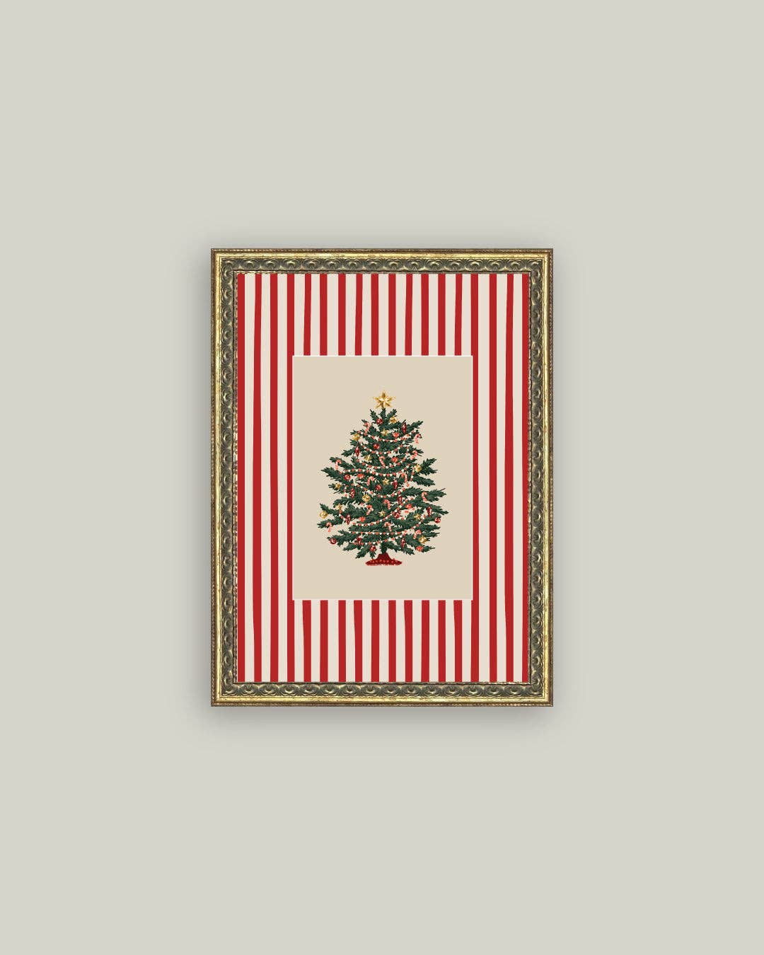 Peppermint Stripe Tree Framed Antique Art