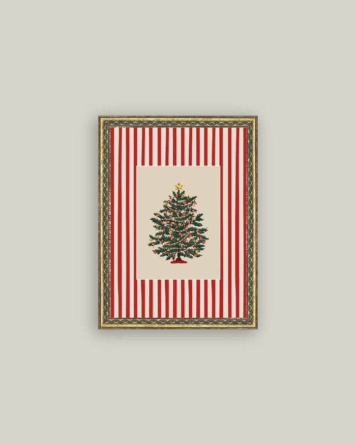 Peppermint Stripe Tree Framed Antique Art