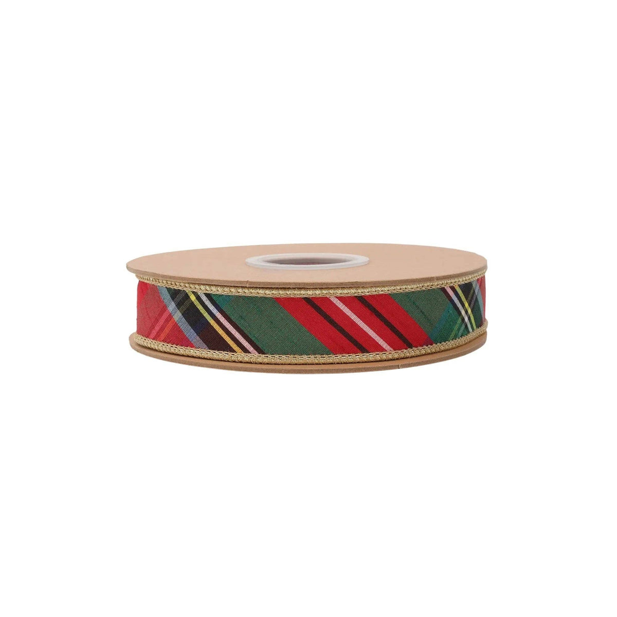 1" Wired Ribbon | Bold Christmas Plaid w/ Metallic Gold Backing | 10 Yds