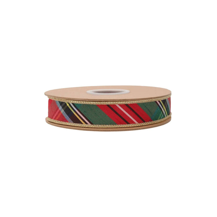 1" Wired Ribbon | Bold Christmas Plaid w/ Metallic Gold Backing | 10 Yds