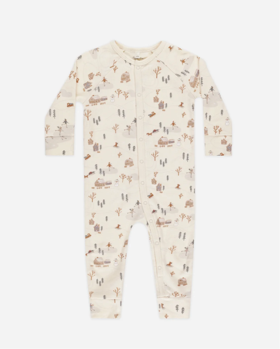 Organic Long John Pajamas | Winter Town