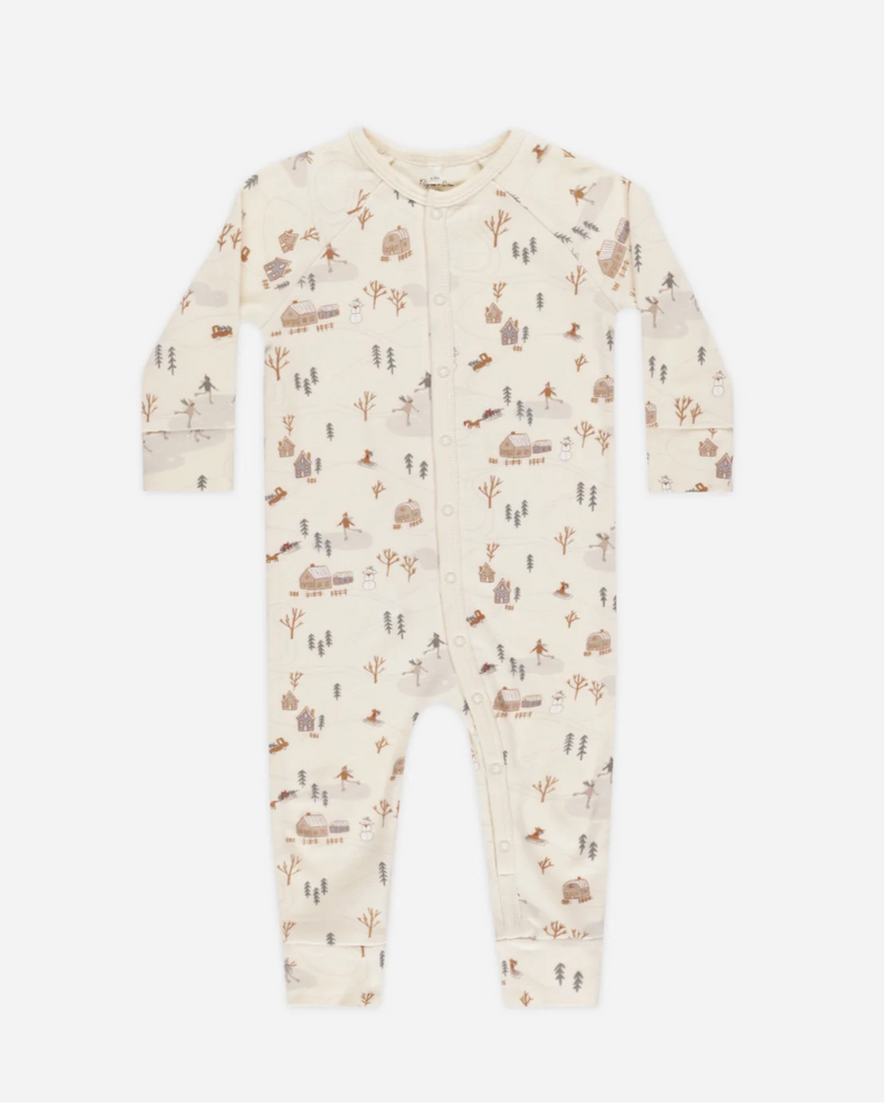 Organic Long John Pajamas | Winter Town