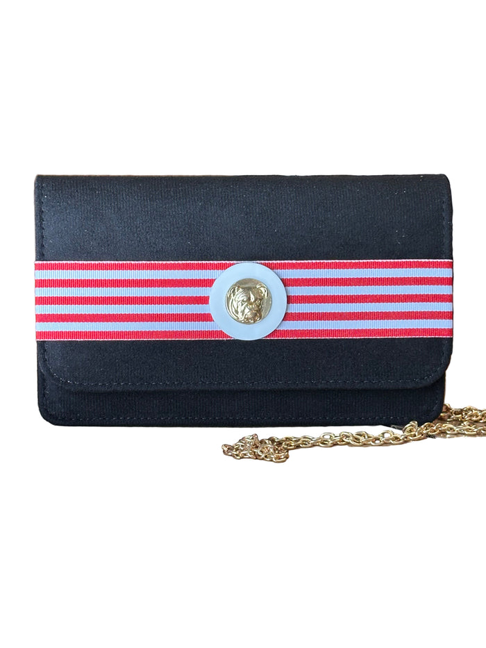 Black Suede Ruby Clutch w/Round Bulldog Coin