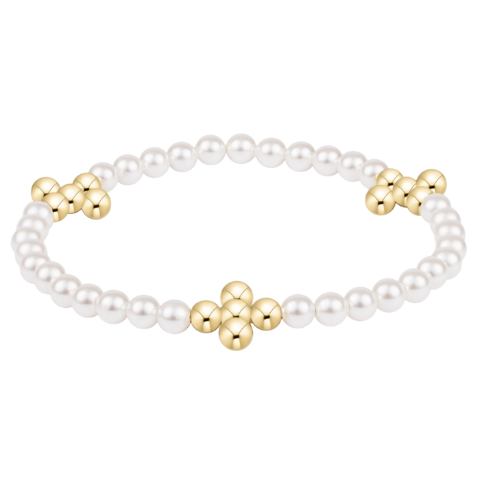 beaded 4mm gold signature cross 4mm pearl bracelet