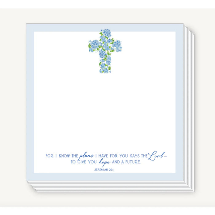 Block Notepad - Encouragement Blue Floral Cross w/Scripture