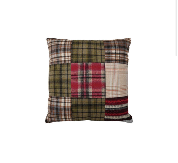20" Square Fabric Flannel Pillow with Patchwork Plaid Pattern