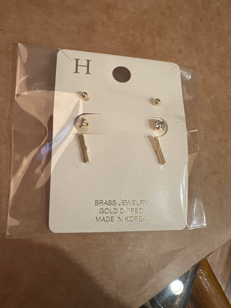 Mini Bar & CZ Earring Set