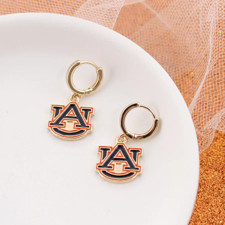 Auburn Gold Huggie Hoop Earrings w/ Enamel Logo