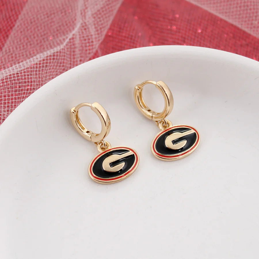 Georgia Gold Huggie Hoop Earrings w/ Enamel Logo