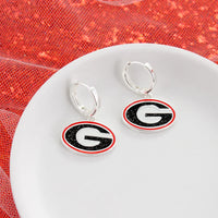 Georgia Silver Huggie Hoop Earrings w/ Glitter Enamel Logo