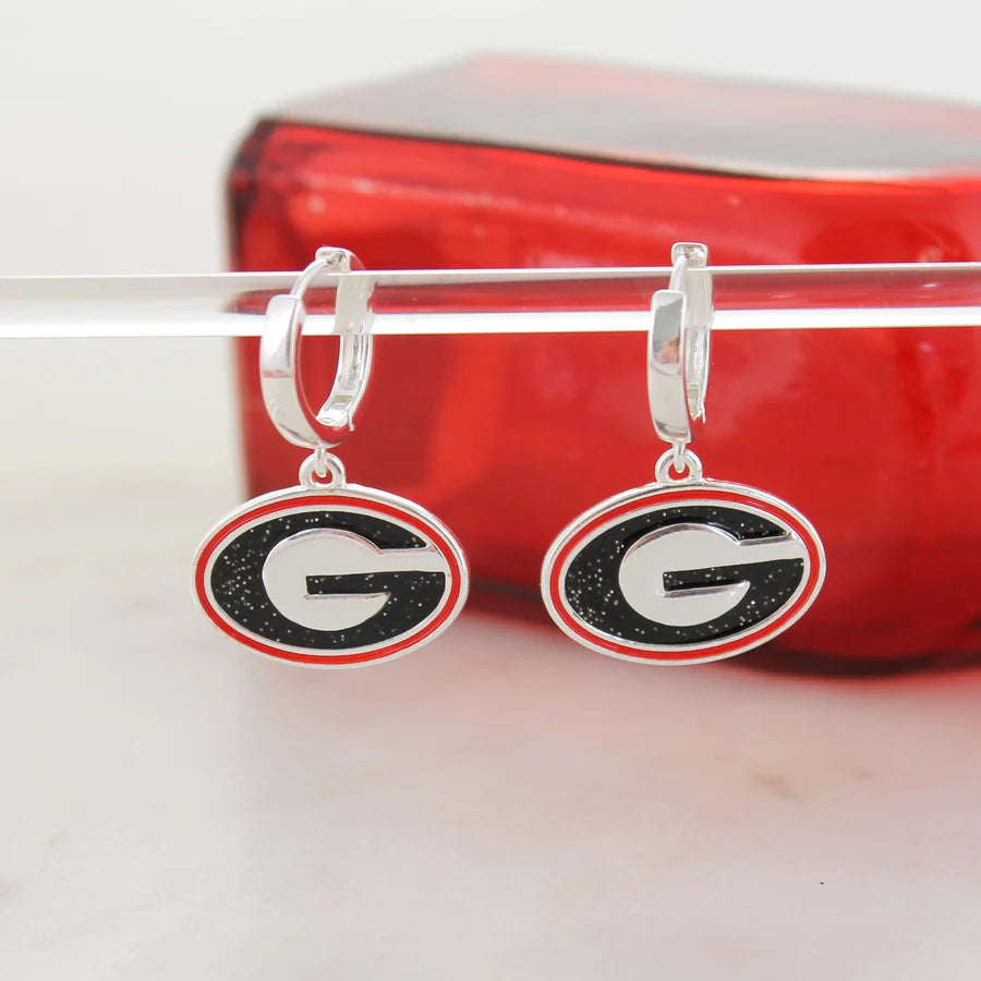 Georgia Silver Huggie Hoop Earrings w/ Glitter Enamel Logo
