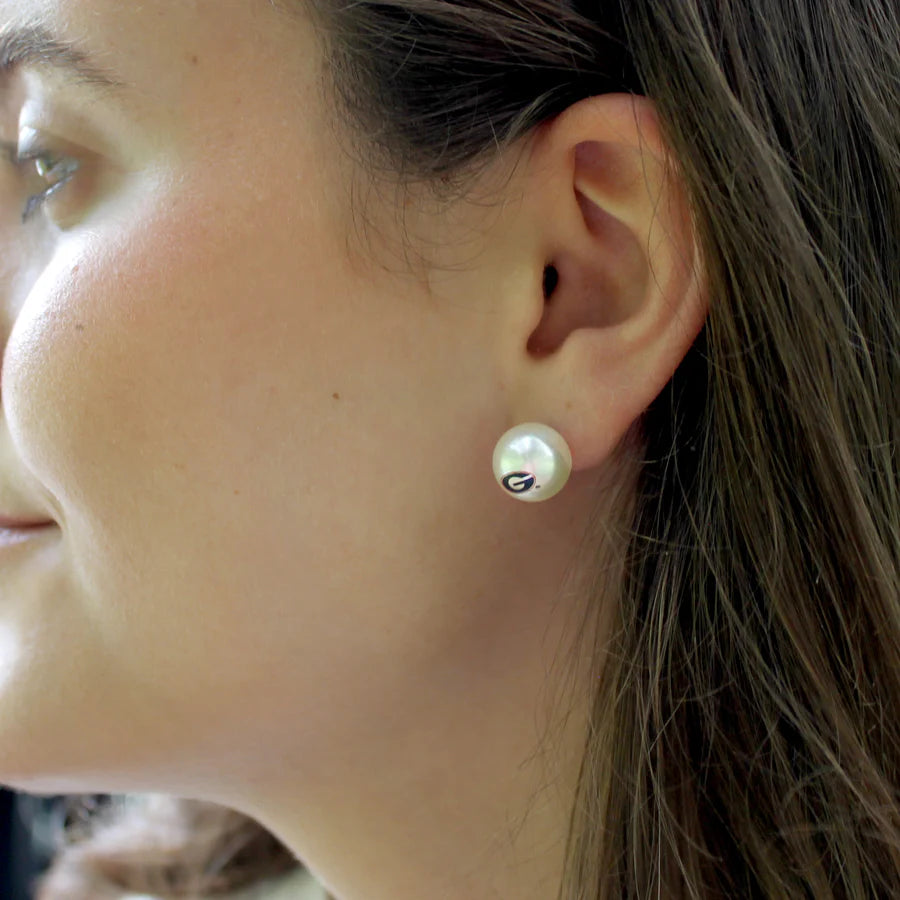 Georgia Logo Pearl Stud Earrings