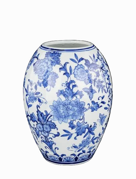 Blue and White Porcelain Jardiniere - 9" x 12"H