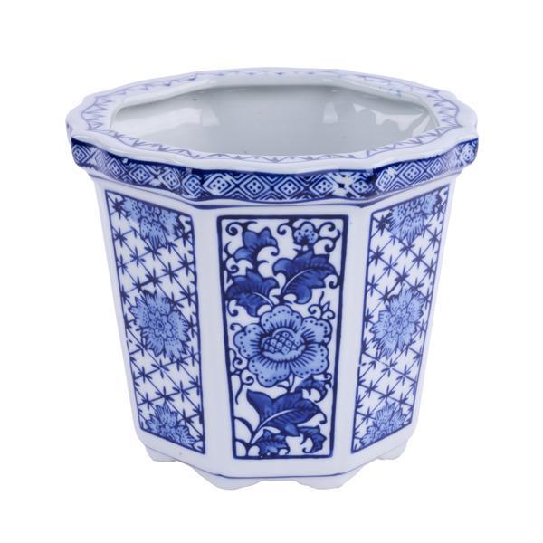 Blue and White Porcelain Jardiniere Pot - 7"D x 6"H