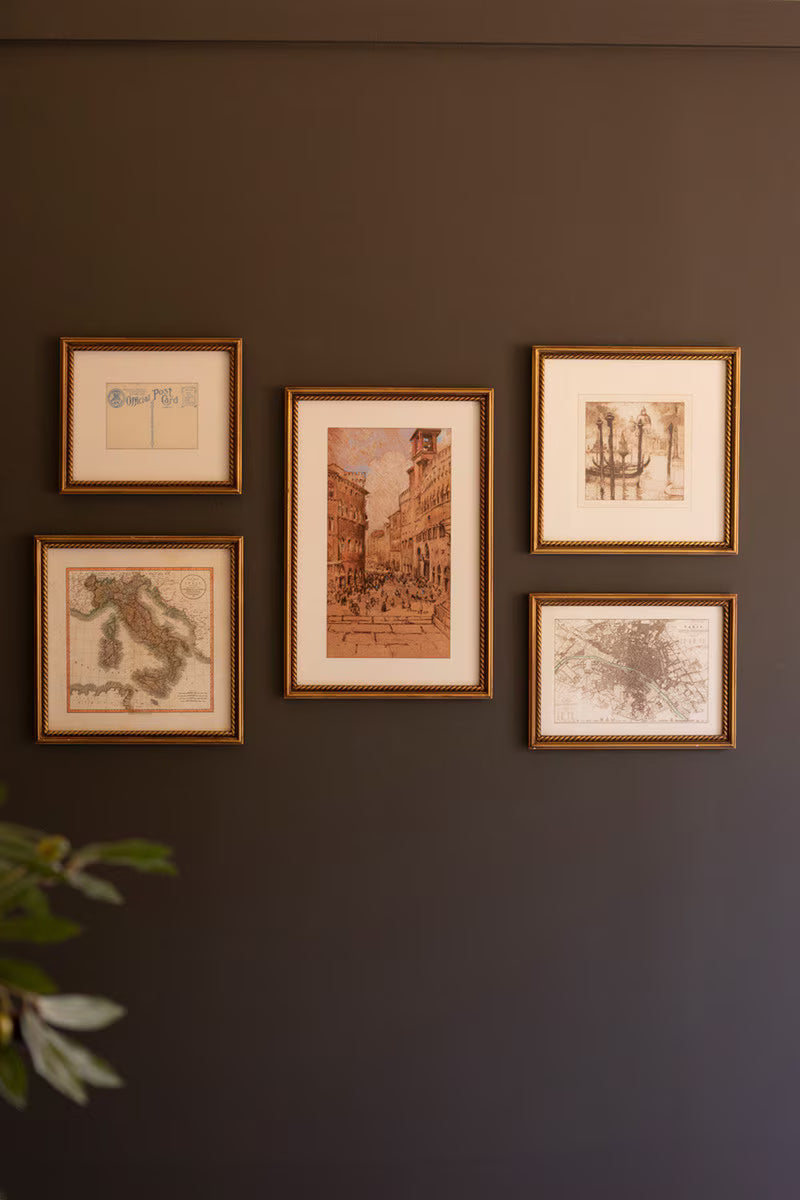 Mixed Framed European Gallery Wall Prints under Glass