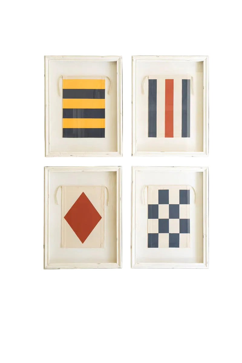 Framed Nautical Canvas Flags under Glass - Set of 4