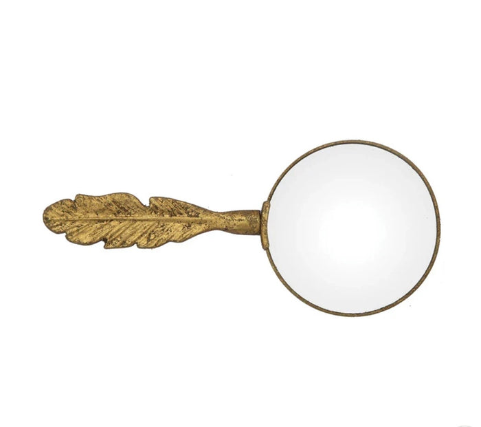 Pewter Magnifying Glass w/Feather Handle - Gold