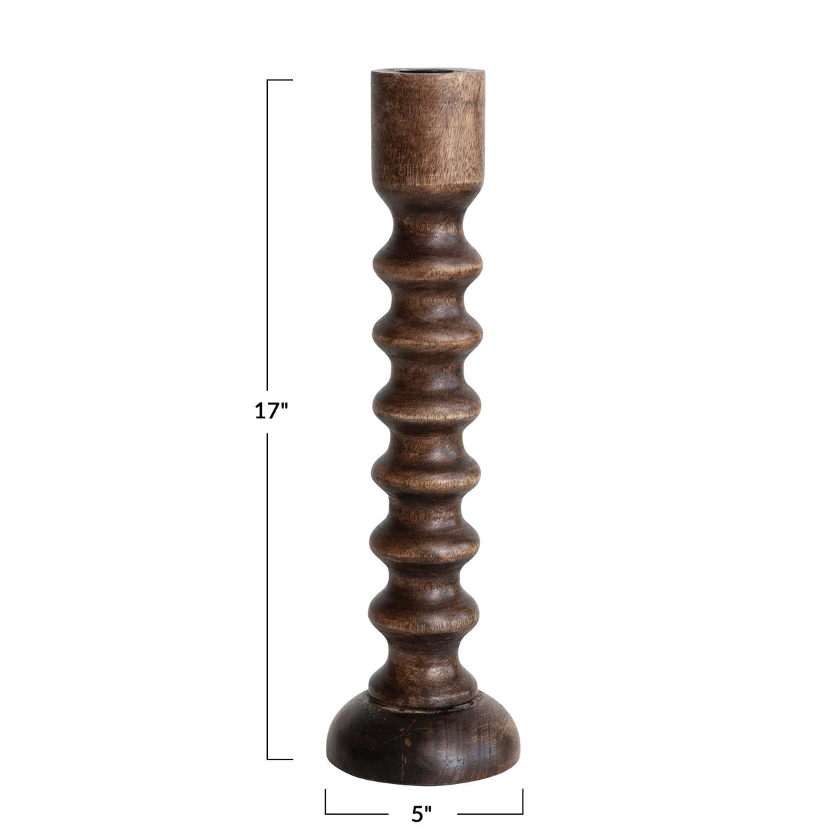 Hand-Carved Mango Wood Taper Holder, Walnut Finish