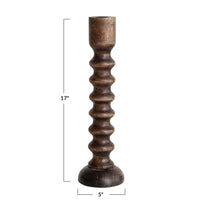 Hand-Carved Mango Wood Taper Holder, Walnut Finish