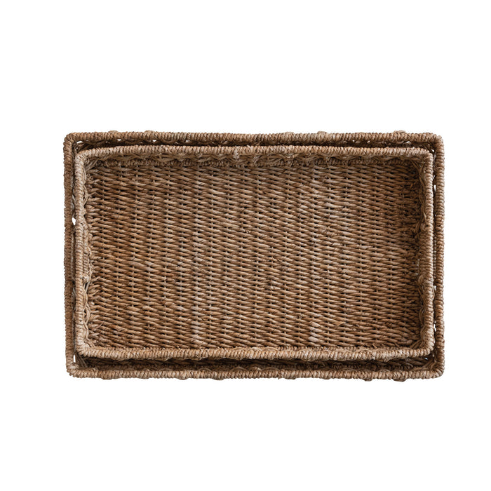 Decorative Hand-Woven Water Hyacinth & Rattan Tray w/ Handles