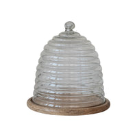 Recycled Glass Beehive Shaped Cloche w/ Mango Wood Base