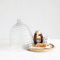 Recycled Glass Beehive Shaped Cloche w/ Mango Wood Base