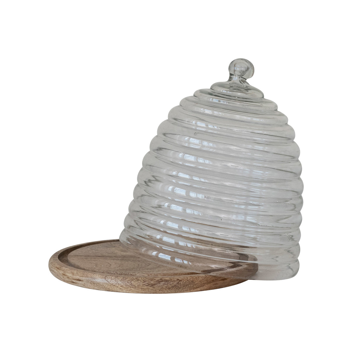 Recycled Glass Beehive Shaped Cloche w/ Mango Wood Base