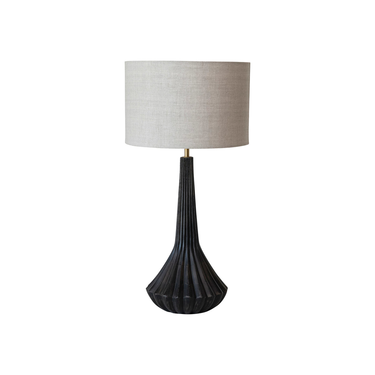 Mango Wood Pleated Table Lamp w/ Linen Shade