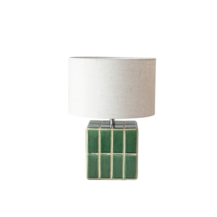 Ceramic Tiled Table Lamp w/ Linen Shade, Green