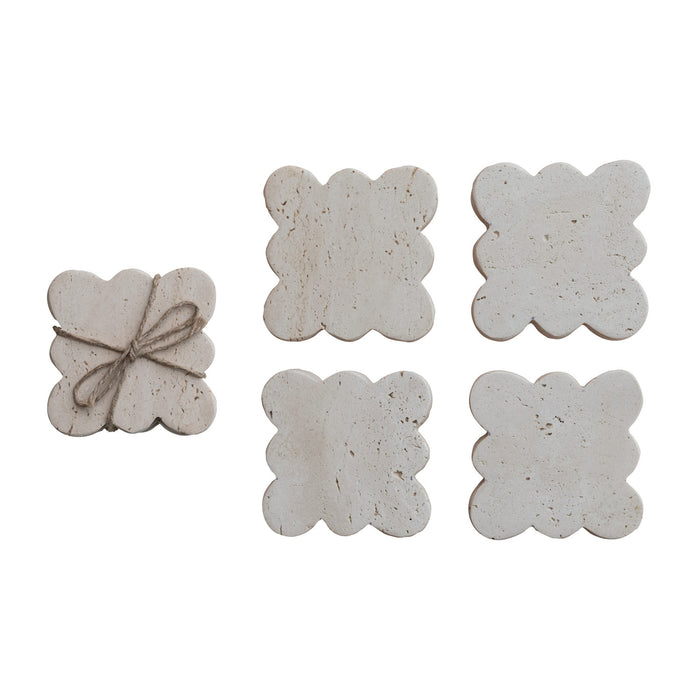 Travertine Coasters w/ Scalloped Edge, Set of 4