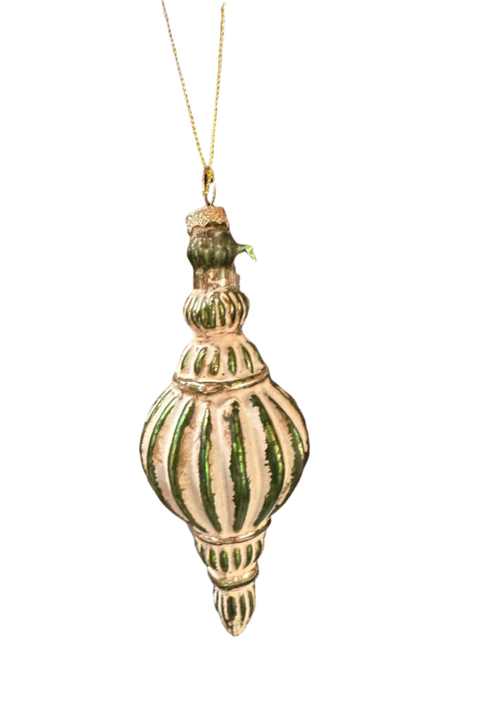 Antique Glass Emerald Green Finial Ornament - 6.5"