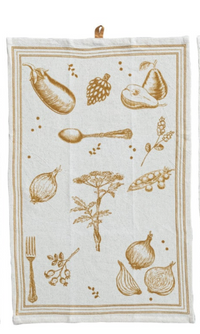 Cotton & Linen Printed Tea Towel w/ Vegetable/Cutlery Pattern