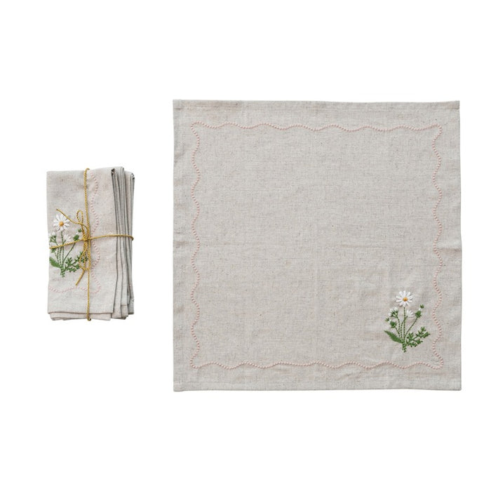 Cotton Blend Napkins w/Embroidered Daisies - S/4