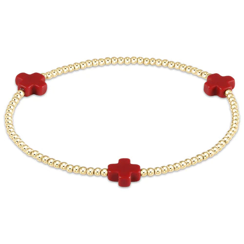 signature cross gold pattern 2mm bead bracelet
