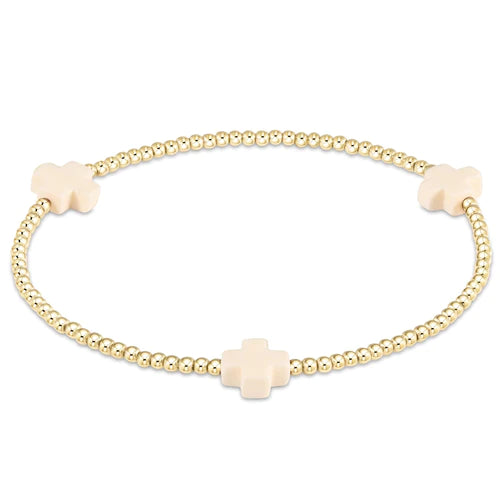 signature cross gold pattern 2mm bead bracelet - off white