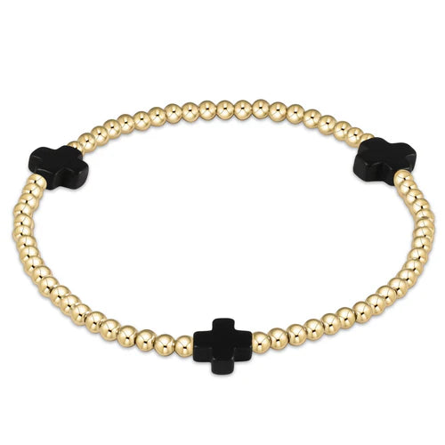 signature cross gold pattern 3mm bead bracelet - onyx