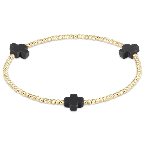 signature cross gold pattern 2mm bead bracelet - onyx