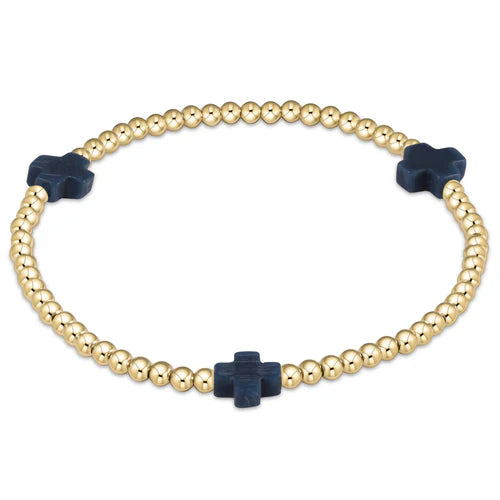 signature cross gold pattern 3mm bead bracelet - navy