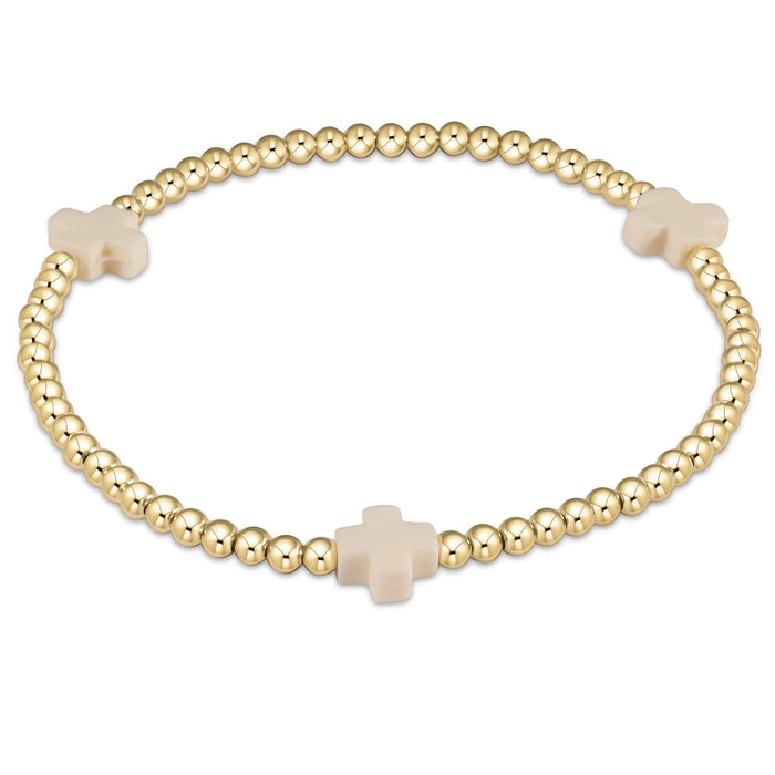 signature cross gold pattern 3mm bead bracelet- pink