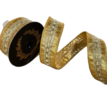 John Mark Ribbon - Gold Trim Metallic - 1.5x5yds