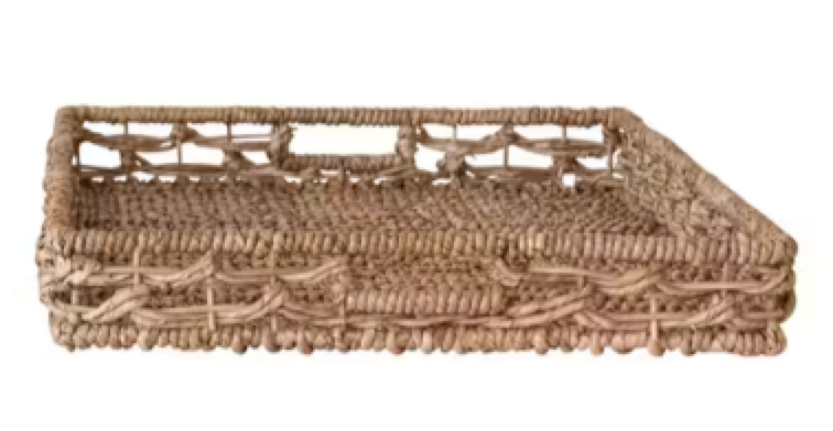 Decorative Hand-Woven Water Hyacinth & Rattan Tray w/ Handles