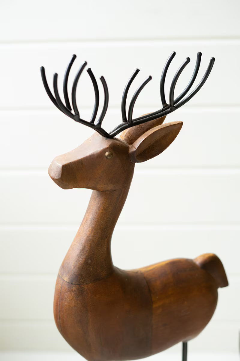 Carved Wood and Iron Reindeer on Bases